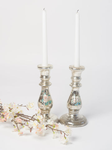 Pair antique French Mercury glass candlesticks