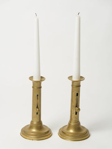 Pair Antique Swedish Brass push up Candlesticks