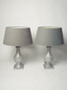 Pair Silver Wooden Table Lamps with shades