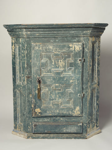 Antique Swedish Dry Scraped Corner Cupboard
