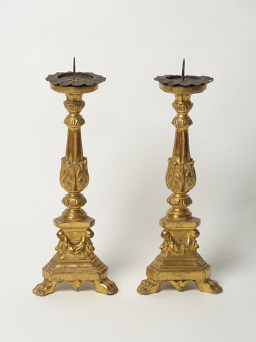 Pair Antique French Gilt Pricket Candlesticks