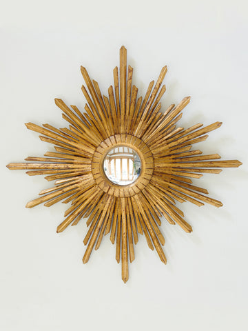 Handcarved Bespoke Sunburst Gilt Wooden Convex Mirror