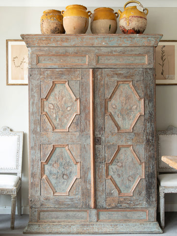 Antique Swedish Baroque Dry scraped Cupboard