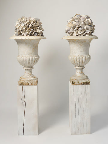 Pair Antique French Cast Iron Urns