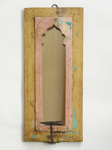 Handcrafted Indian Wall Mirror with Iron candleholder