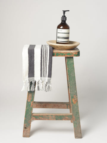 Vintage Hungarian Rustic Stool with green paint