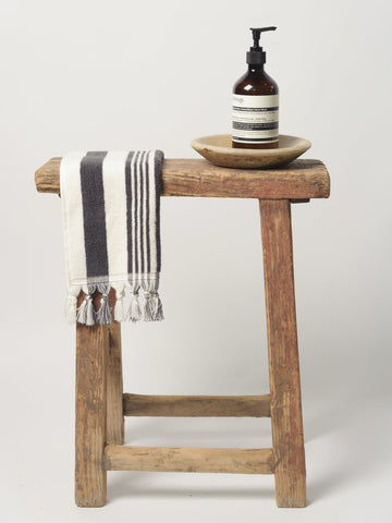 Vintage Rustic Hungarian Stool with traces of pink red paint