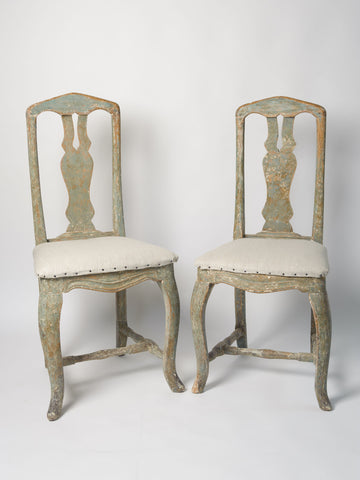 Antique Swedish Baroque Dry Scraped Chairs