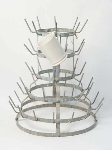 Antique French Galvanised Zinc Bottle Drying Rack Table top size