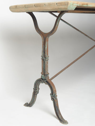 Antique French Cast Iron Bistro table with wooden top