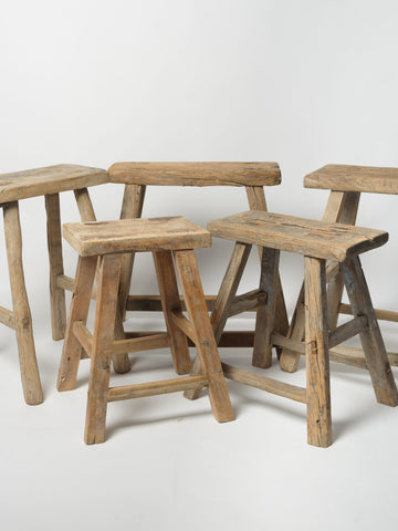 Vintage Rustic Elm Stools