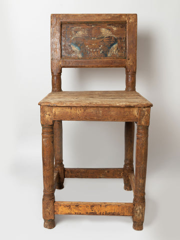 Antique Swedish Folk chair with hand painted kurbits panel