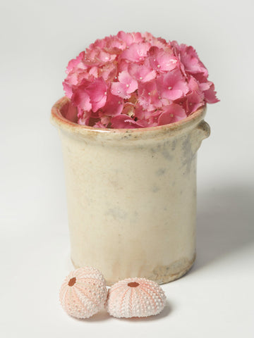 Antique Italian Confit Pot with pink glaze rim