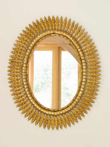 Mid Century Spanish Gilt Iron Sunburst Mirror