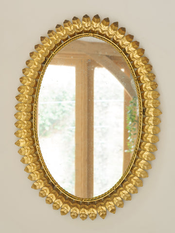 Mid Century Spanish Gilt Metal Sunburst Mirror