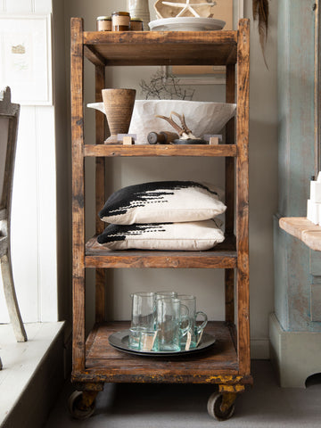 Antique Wooden Bakers Trolley Rack