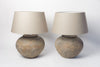 Pair Dutch terracotta jar lamps with linen shades