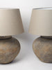 Pair Dutch terracotta jar lamps with linen shades