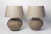 Pair Dutch terracotta jar lamps with linen shades