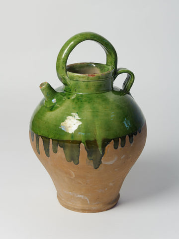 Vintage French Green glaze Olive Oil Jug/Pot