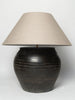 Dutch black pottery jar lamps with linen shades
