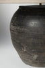 Dutch black pottery jar lamps with linen shades