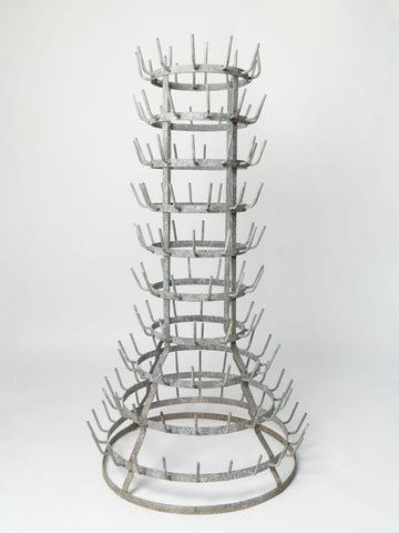 Antique French Galvanised zinc bottle dryer /Herisson
