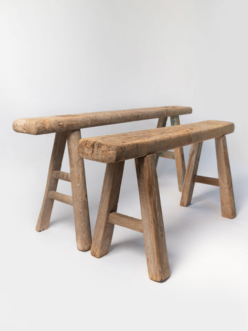 Rustic antique chinese elm wood pig benches