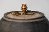 Beautiful black grey/beige pottery jar lamp with natural linen shade