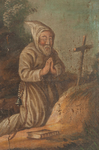 Antique 17th/18th Oil Painting of Saint Anthony the Abbot