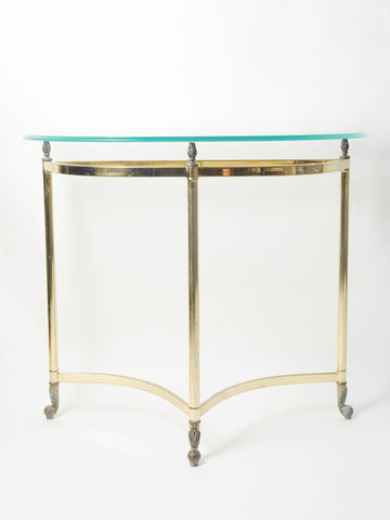 Rare Mid Century Brass & Glass Demi-Lune console table