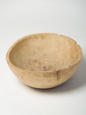 Antique Swedish Root Bowl with inscription and metal repairs
