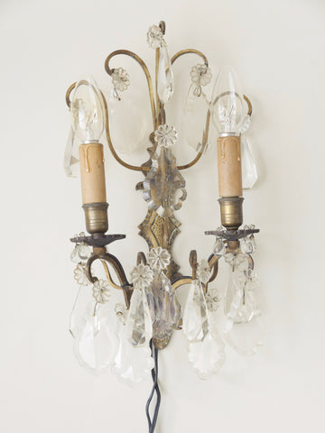 Pair Vintage French Crystal Wall Lights