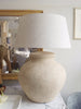 PAIR BEAUTIFUL LARGE TEXTURED TERRACOTTA JAR LAMP WITH LINEN SHADE