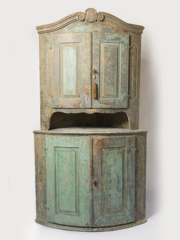 Amazing Antique 19th Century Swedish Corner Cupboard, Dry Scraped