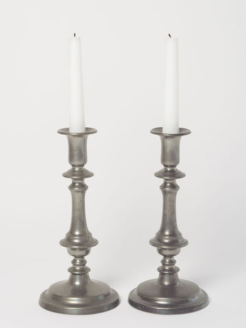 Antique Pewter push up Candlesticks
