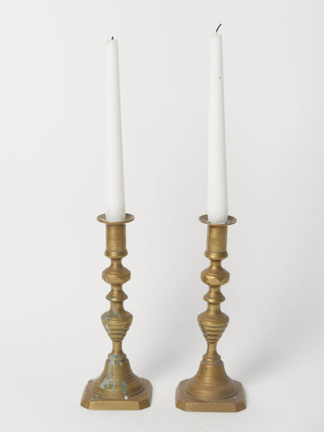 Antique French Brass Push up Candlesticks