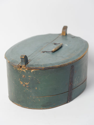 Antique Swedish Bentwood box with initials and metal repairs