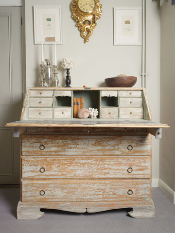 Antique 19th Century Swedish Dry scraped Secretaire Bureau