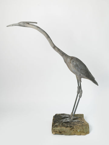 Amazing antique lead heron on stone stand plinth