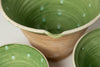 Hungarian terracotta nesting bowls with pouring spouts, green glaze