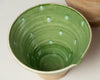 Hungarian terracotta nesting bowls with pouring spouts, green glaze