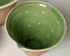 Hungarian terracotta nesting bowls with pouring spouts, green glaze