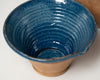Hungarian terracotta nesting bowls with pouring spouts with blue glaze
