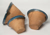 Hungarian terracotta nesting bowls with pouring spouts with blue glaze