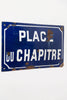 Vintage French enamel cobalt blue and white domed street sign