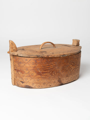 Antique 18th Century Swedish Birch Bentwood box with carvings