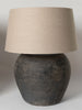 Beautiful large black/beige pottery jar lamp with linen shade