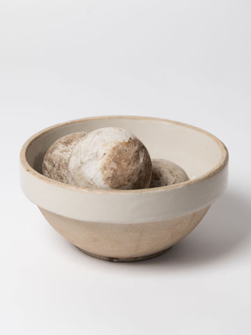 Antique French Stoneware dairy bowl with ivory glaze from Digoin