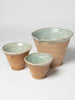 Hungarian terracotta nesting bowls with pouring spouts, pale green colourway